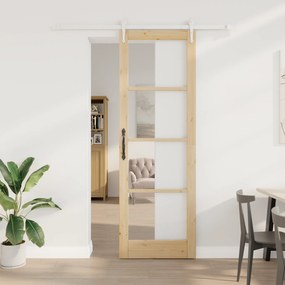 vidaXL Συρόμενη Πόρτα με Σετ Εξαρτημάτων 78x232 εκ. Συμπαγές Ξύλο Πεύκου