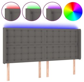 Κεφαλάρι Κρεβατιού LED Γκρι 147x16x118/128 εκ. Συνθετ. Δέρμα - Γκρι