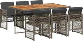 vidaXL Σετ Τραπεζαρίας Κήπου 7 τεμ. Γκρι Συνθ. Ρατάν με Μαξιλάρια