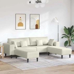 vidaXL Βελούδινος καναπές με μαξιλάρι 3 pcs Κρεμ 208 εκ. Βελούδο