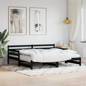 vidaXL Καναπές Κρεβάτι Συρόμενος Μαύρος 80 x 200 εκ. Μασίφ Ξύλο Πεύκου