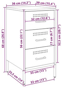 Κομοδίνο Πράσινο Λαδί 36x39x68 εκ. από Χάλυβα - Πράσινο