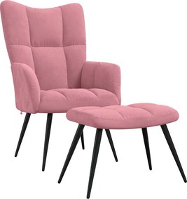 vidaXL Πολυθρόνα Relax Ροζ Βελούδινη με Σκαμπό