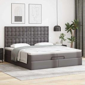 vidaXL Οθωμανικό κρεβάτι με στρώματα Γκρι 200x200cm Faux Leather