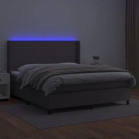 Κρεβάτι Boxspring με Στρώμα &amp; LED Γκρι 180x200 εκ. Συνθ. Δέρμα - Γκρι