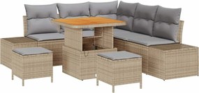 vidaXL Σετ Καναπέ Κήπου με μαξιλάρι 8 pcs Μπεζ Πολυ ράταν