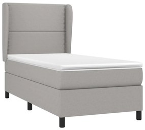 vidaXL Κρεβάτι Boxspring με Στρώμα Ανοιχτό Γκρι 90x200 εκ. Υφασμάτινο