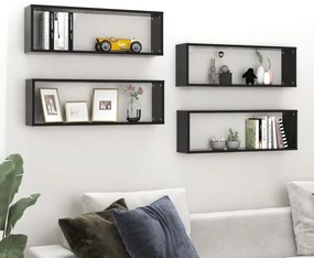 vidaXL Ράφια Κύβοι Τοίχου 4 τεμ. Γυαλ. Μαύρο 80x15x26,5εκ. Μοριοσανίδα