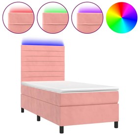 vidaXL Κρεβάτι Boxspring με Στρώμα &amp; LED Ροζ 100x200 εκ. Βελούδινο
