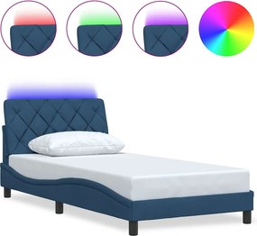 vidaXL Πλαίσιο κρεβατιού με LED χωρίς στρώμα Μπλε 100x200 cm Ύφασμα