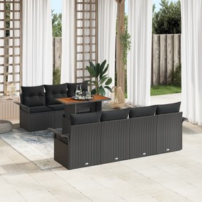 vidaXL Set Σαλονιού Κήπου , 8 κομμάτια, με μαξιλάρια, μαύρο πολυ-ράτταν.