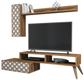 TV FURNITURE SET  MELAMINE IN WALNUT AND WHITE COLOR 150x37.2x37.8Hcm.