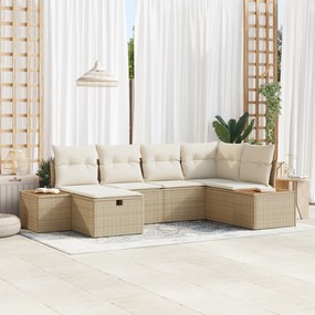 vidaXL Σετ Καναπέ Κήπου 6 Τεμαχίων με Μαξιλάρια Μπεζ Πολυ Ρατάν