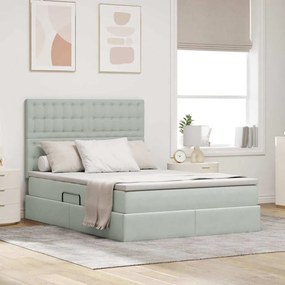 vidaXL Κρεβάτι με αποθηκευτικό χώρο και LED Ανοιχτό γκρι 140 x 190 cm