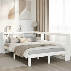Κρεβάτι Βιβλιοθήκη Χωρίς Στρώμα Λευκό 135x190 εκ Μασίφ Πεύκο - Λευκό
