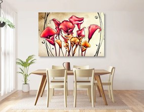 Εικόνα λουλουδιών κόκκινης λάσπης - 90x60