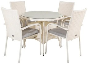 Σετ Τραπέζι και καρέκλες Dallas 620, Επεξεργασμένο γυαλί, Μέταλλο, Πλαστικό ψάθινο, Μαξιλάρι καθίσματος: Ναι | Epipla1.gr