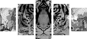 Εικόνα 5 τμημάτων κεφάλι τίγρης σε μαύρο & άσπρο - 100x50