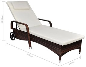 vidaXL Ξαπλώστρα Καφέ από Συνθετικό Ρατάν με Μαξιλάρι και Ρόδες