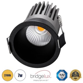 MICRO-B 60245 Χωνευτό LED Spot Downlight TrimLess Φ6cm 7W 875lm 38° AC 220-240V IP20 Φ6 x Υ7.8cm - Στρόγγυλο - Μαύρο - Θερμό Λευκό 2700K - Bridgelux COB - 5 Years Warranty