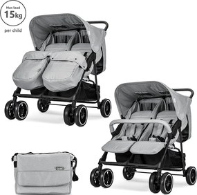 TWIN BABY STROLLER TWIN GREY+BAG