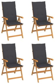 Καρέκλες Κήπου 4 τεμ. από Μασίφ Ξύλο Teak με Ανθρακί Μαξιλάρια - Ανθρακί