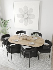 Stewehome Σετ Τραπεζαρίας Δρυς με 6 Μαύρες Καρέκλες 160x80x83 cm
