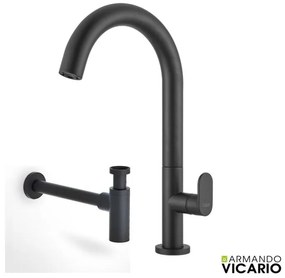 Armando Vicario Slim Black Matt Μεγάλη Μπαταρία Νιπτήρος με βαλβίδα clic-clac+Σιφών 500041-400 R0262-400