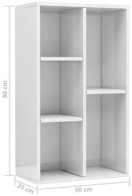 Ραφιέρα / Βιβλιοθήκη Γυαλιστερό Λευκό 50x25x80 εκ. Επεξ. Ξύλο - Λευκό