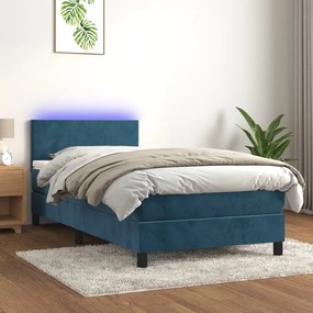 3134265 vidaXL Κρεβάτι Boxspring με Στρώμα &amp; LED Σκ. Μπλε 90x200 εκ. Βελούδινο Μπλε, 1 Τεμάχιο