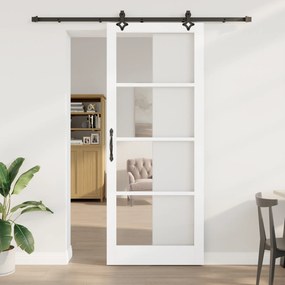 vidaXL Συρόμενη Πόρτα  με Σετ Υλικών Λευκή 93x232 cm Συμπαγές Ξύλο Πεύκου