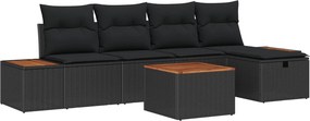 vidaXL Σετ Καναπέ Κήπου με μαξιλάρι 6 pcs Μαύρο Πολυ ράταν