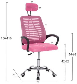 ΚΑΡΕΚΛΑ ΓΡΑΦΕΙΟΥ TRAIL2  ΡΟΖ MESH-ΠΟΔΙ ΧΡΩΜΙΟΥ 61x61x116Yεκ.