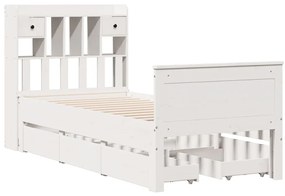 Κρεβάτι Βιβλιοθήκη Χωρίς Στρώμα 100x200 εκ. Μασίφ Ξύλο Πεύκο - Λευκό