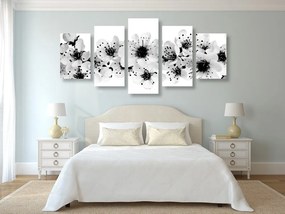 Εικόνα 5 τμημάτων άνθη κερασιάς σε μαύρο & άσπρο