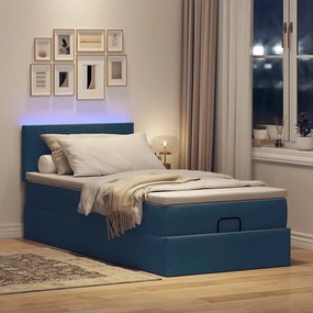 vidaXL Οθωμανικό κρεβάτι με στρώμα &amp; LEDs Μπλε 90x200 cm Ύφασμα