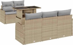 vidaXL Σετ Καναπέ Κήπου με μαξιλάρι με μαξιλάρι 6 pcs Μπεζ Πολυ Ρατάν