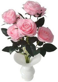 Τεχνητό Μπουκέτο Τριαντάφυλλο Royal 7781-7 55cm Pink Supergreens Ύφασμα,Πλαστικό