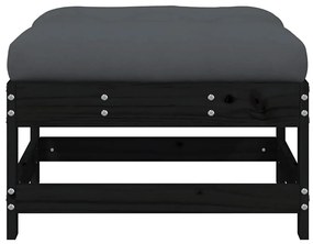 vidaXL Υποπόδιο Κήπου Μαύρο από Μασίφ Ξύλο Πεύκου με Μαξιλάρι