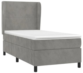 Κρεβάτι Boxspring με Στρώμα Ανοιχτό Γκρι 80x200 εκ. Βελούδινο - Γκρι