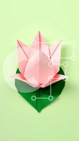 Intra Συλλεκτικό Ξύλινο Παζλ Plywood  4mm - Ροζ Origami λουλούδι Lotus σε πράσινο φύλλο Σε Ξύλινο Κουτί - Διαστάσεις: 10x10 cm – 25 κομμάτια