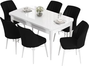 Extendable Dining Table &amp; Chairs Set (7 Pieces) Eva - White, Black White
Black