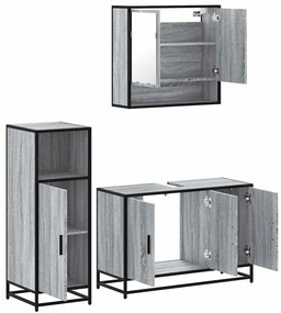 vidaXL Σετ Επίπλων Μπάνιου 3 Τεμαχίων Γκρι Sonoma Επεξεργασμένο Ξύλο