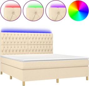 vidaXL Κρεβάτι Boxspring με Στρώμα &amp; LED Κρεμ 160x200 εκ. Υφασμάτινο