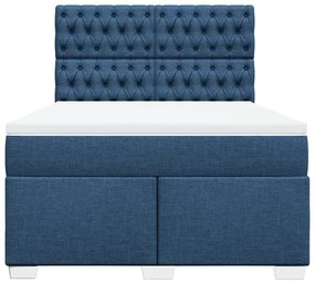 Κρεβάτι Boxspring με Στρώμα Μπλε 160x200 εκ. Υφασμάτινο - Μπλε