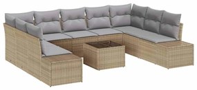 vidaXL Σετ Καναπέ Κήπου με μαξιλάρι 10 pcs Μπεζ Πολυ ράταν