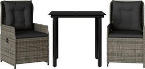 vidaXL Σετ Τραπεζαρίας Κήπου 3 τεμ. Γκρι Συνθ. Ρατάν με Μαξιλάρια