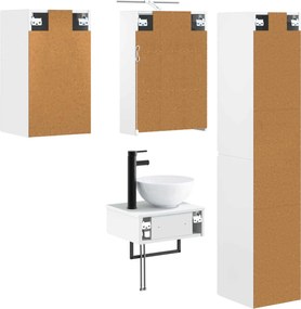 vidaXL Σετ Επίπλων Μπάνιου 5 pcs Λευκό Επεξεργασμένο Ξύλο και Γυαλί