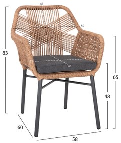 ΠΟΛΥΘΡΟΝΑ TOPIN HM6048.03 ΑΛΟΥΜΙΝΙΟ ΑΝΘΡΑΚΙ-P.E. RATTAN ΜΠΕΖ-ΜΑΞΙΛΑΡΙ ΑΝΘΡΑΚΙ