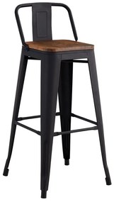 RELIX Wood Σκαμπό Bar με Πλάτη,Μέταλλο Βαφή Μαύρο Extra Matte, Απόχρωση Ξύλου Dark Oak 44x44x76/97cm Ε5208,1ΜW
